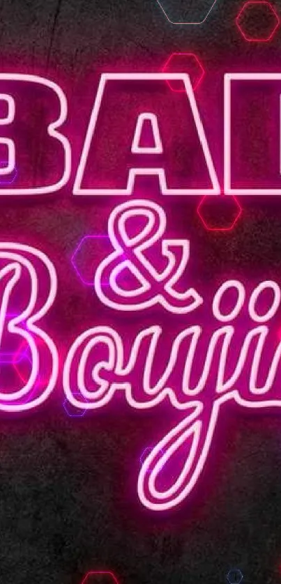 Neon pink 'Bad & Boujie' text on dark background wallpaper.