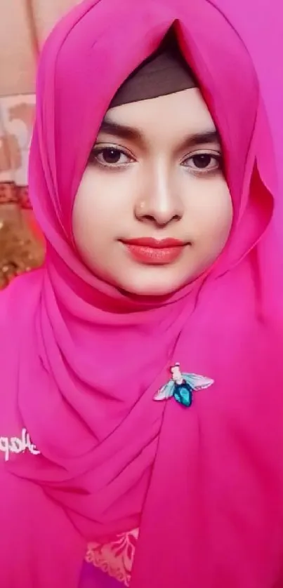 Vibrant pink hijab wallpaper for mobile display.