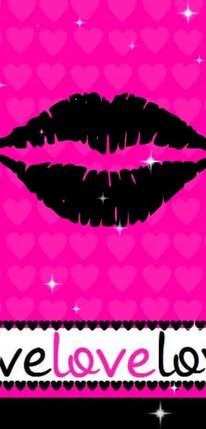 Bold pink lips with heart background wallpaper.