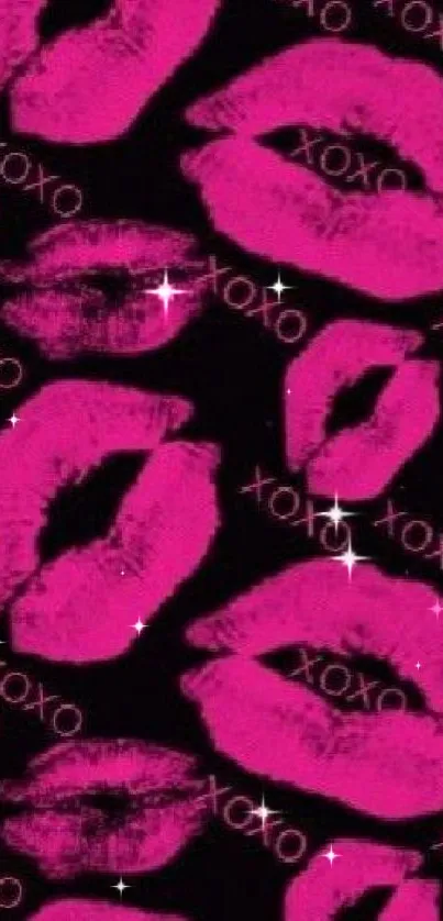 Bold pink lips with 'xoxo' text on black wallpaper.