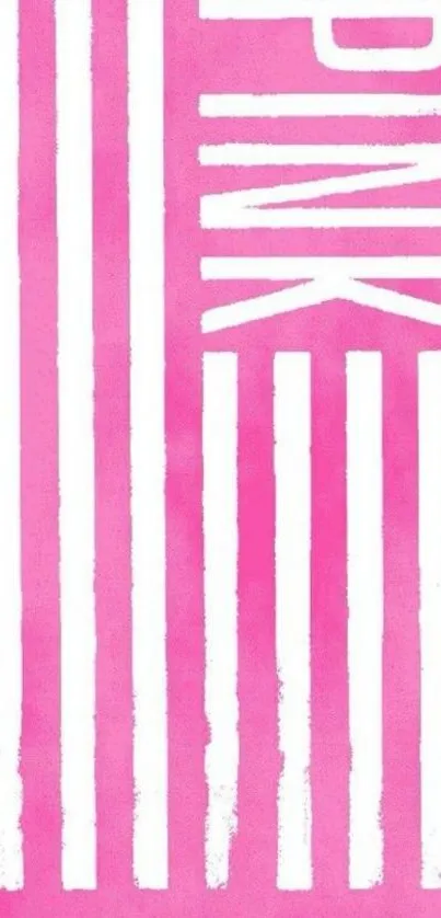 Bold pink wallpaper with white stripes.