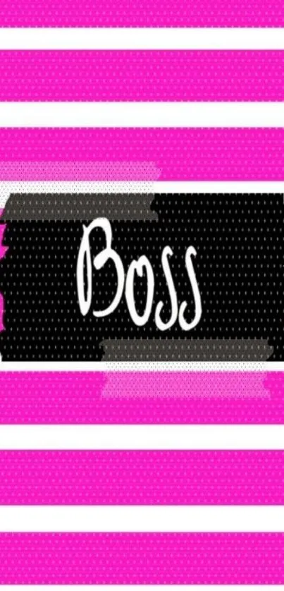 Bold pink and white striped wallpaper with 'Boss' text.