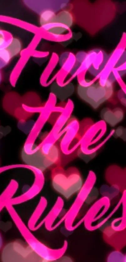 Pink typography on black canvas saying 'Fuck the Rules'.