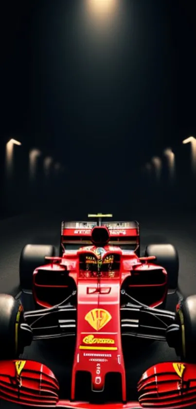 Red race car in a dimly lit tunnel.