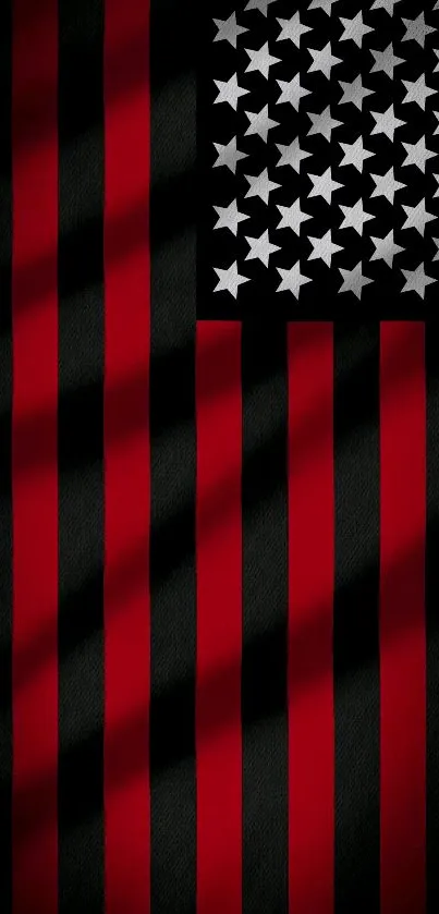 Red and black flag with white stars on a bold striped background.