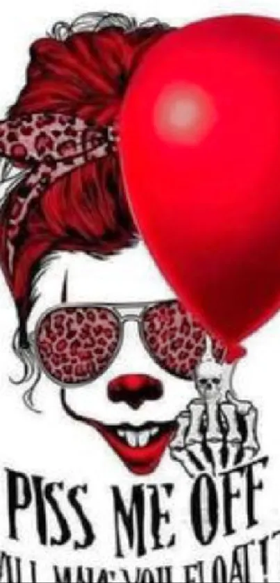 Mobile wallpaper with bold red balloon and edgy graphic design.