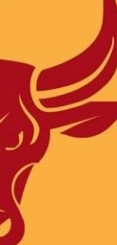 Bold red bull graphic on orange background.