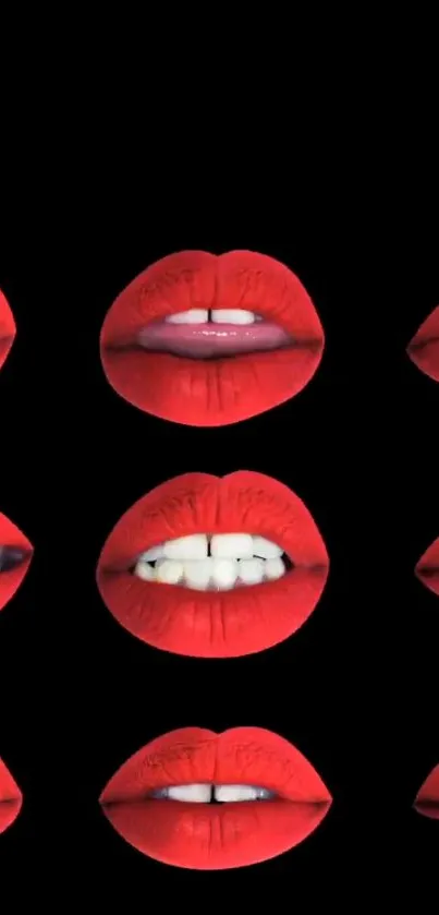 Wallpaper with bold red lips on black background