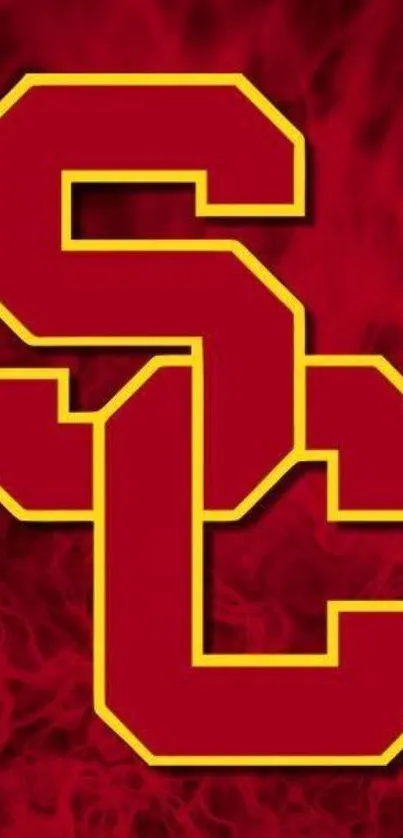 SC logo in red and yellow on a dynamic red background mobile wallpaper.