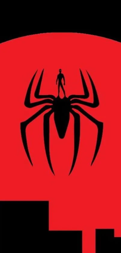 Mobile wallpaper with bold spider emblem on a red background.