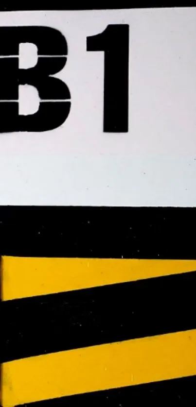 Industrial design wallpaper with bold yellow and black stripes, and 'B1' text.