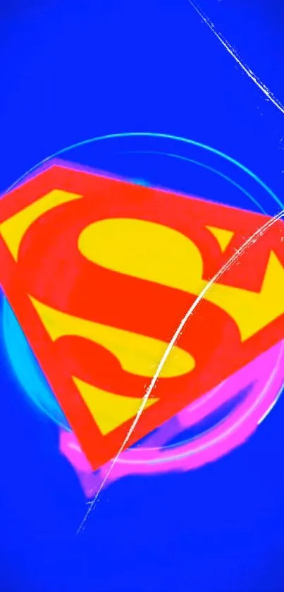 Superman symbol on cracked blue wallpaper background