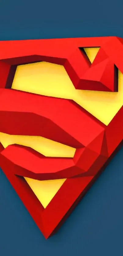 Superman logo in red and yellow on blue background.