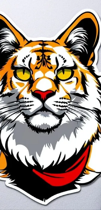 Cartoon tiger with vibrant orange and red details on a mobile wallpaper.