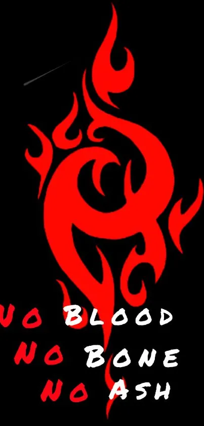 Bold red tribal flame art on a black background wallpaper.