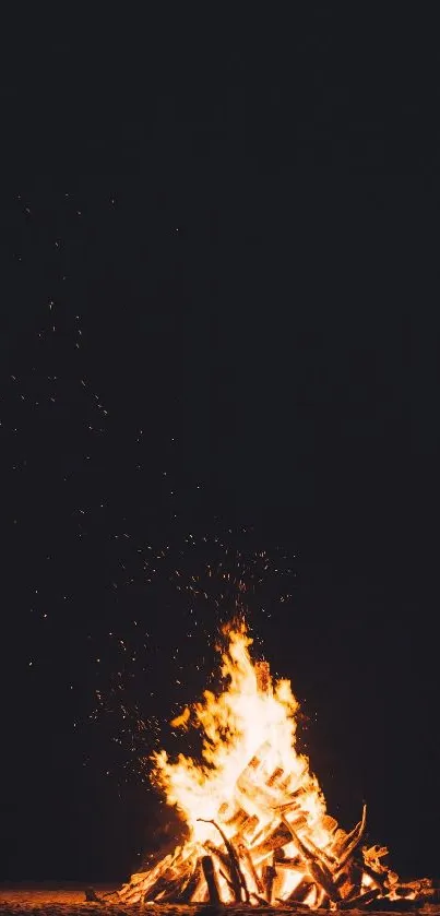 Bonfire against a dark night sky enhancing phone screen warmth.