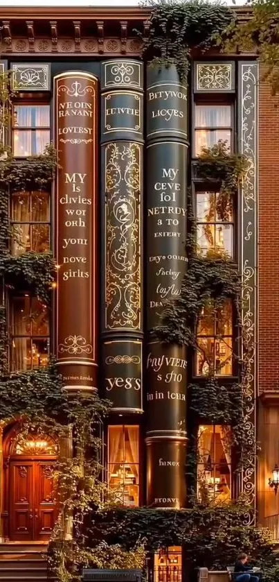 Building designed like book spines, artistic urban architecture.