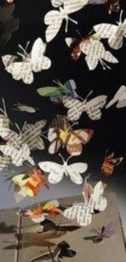 Paper butterflies emerging from an open book in a creative and artistic wallpaper design.