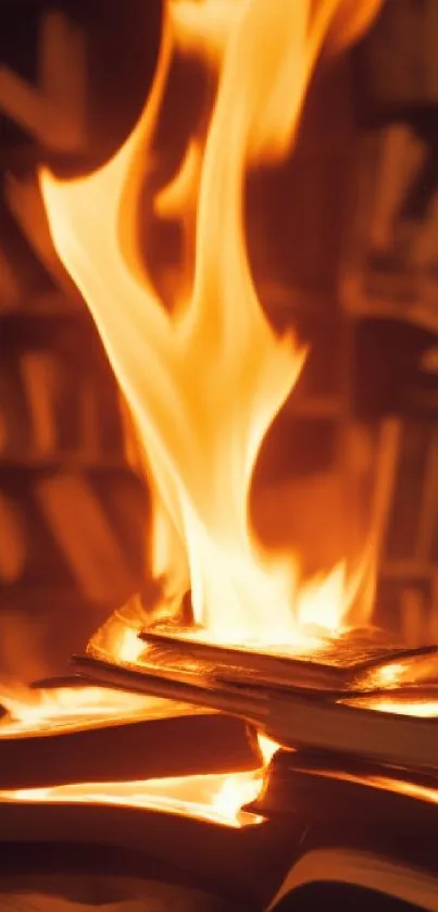 Books engulfed in striking flames, creating intense visual art.