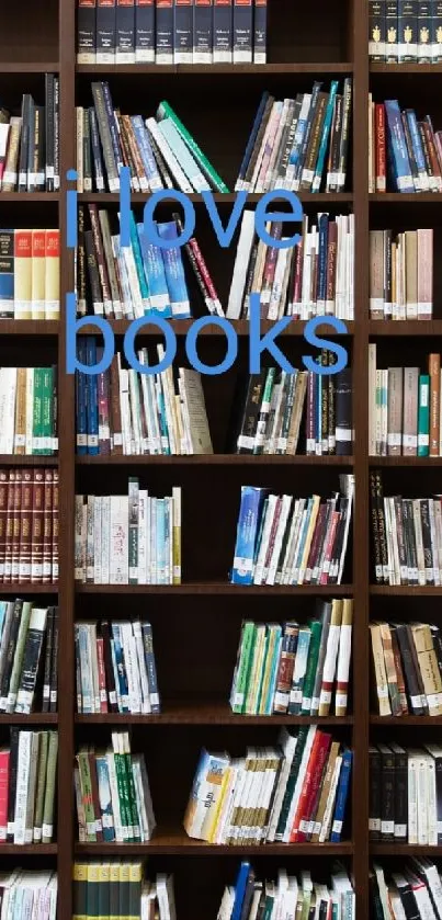 Wallpaper of a bookshelf with numerous books arranged neatly.