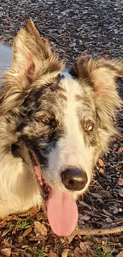 Playful Border Collie dog lying in the sun.