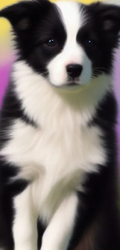 Border Collie puppy on a pastel background - mobile wallpaper.