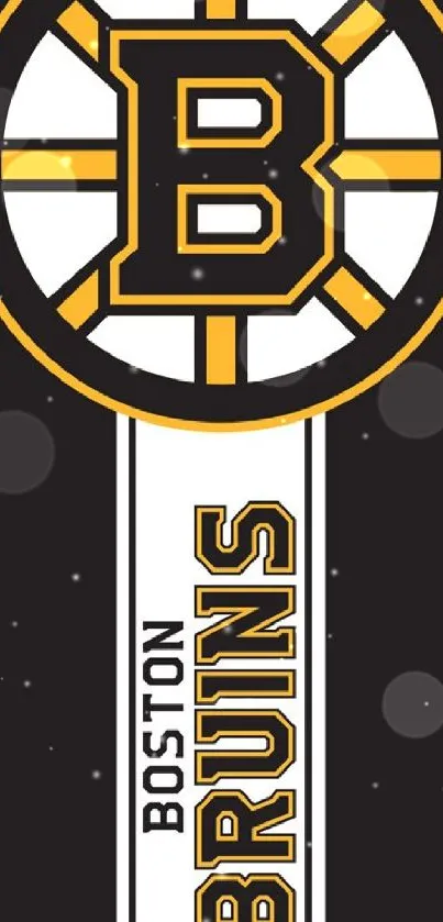 Boston Bruins mobile wallpaper with logo in black, white, and gold colors.