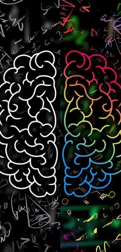 Vibrant abstract brain art wallpaper with neon colors on a dark background.