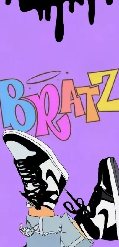 Bratz sneakers with purple background and playful design.