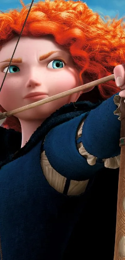 Brave movie wallpaper with archer heroine aiming her arrow.