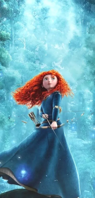 Fantasy archer in a blue forest wallpaper.