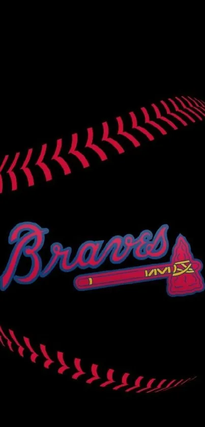 Braves baseball logo on dark wallpaper with red accents.