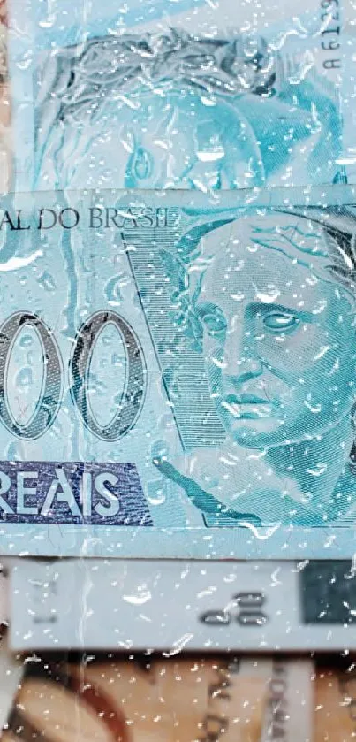 Brazilian 100 reais note on pile for finance wallpaper.