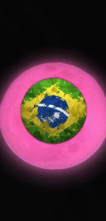 Brazilian flag on a pink moon wallpaper.