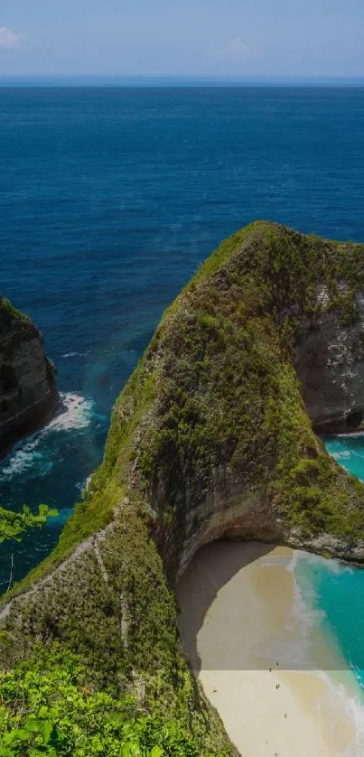 Stunning mobile phone wallpaper of a beach cliff and turquoise ocean.