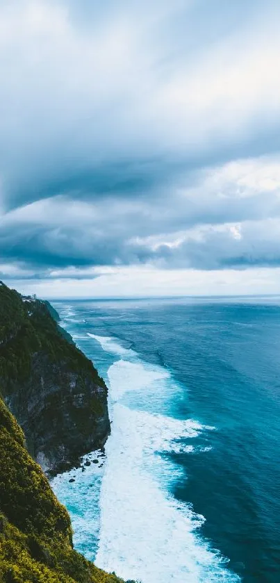 Stunning ocean view with cliffs under a dramatic sky.