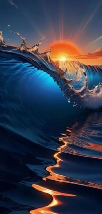 Vibrant ocean wave with sunset glow, perfect mobile wallpaper.