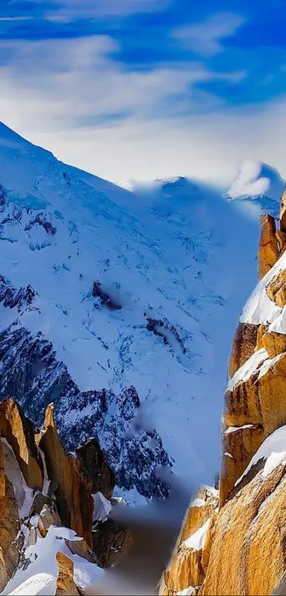 Snowy mountain peaks under a clear blue sky.