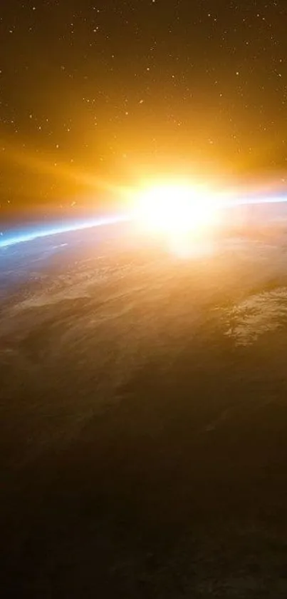 Breathtaking sunrise over Earth from space, capturing golden light on the horizon.