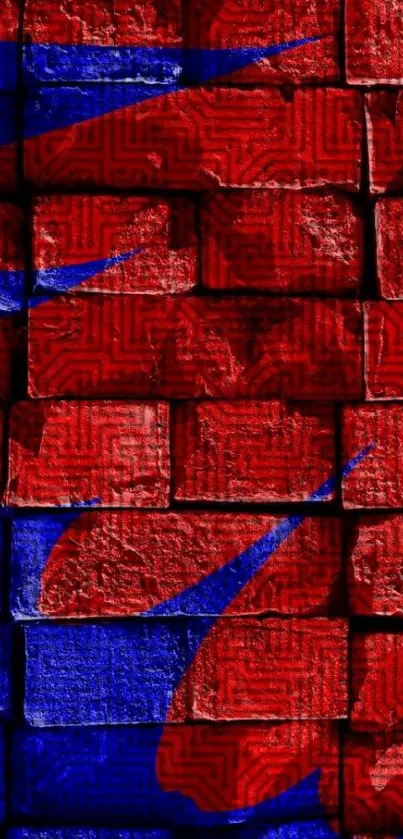 Abstract red and blue brick pattern wallpaper.