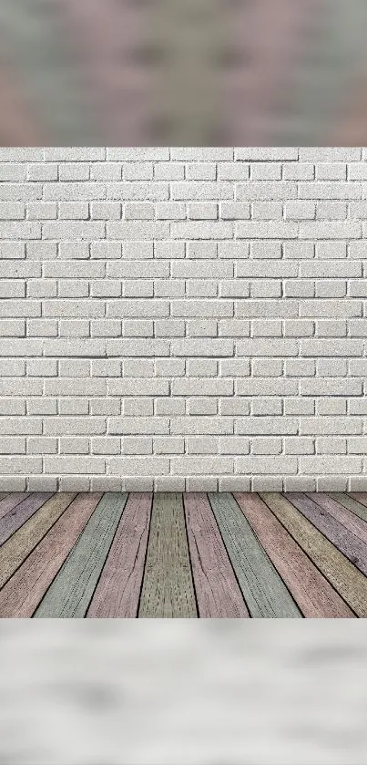 Brick wall wallpaper with pastel floor design for phone.