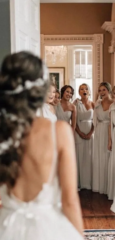 Bride's surprise reveal to bridesmaids.