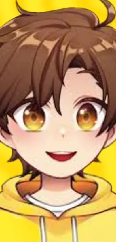 Anime boy with bright yellow background and expressive eyes.