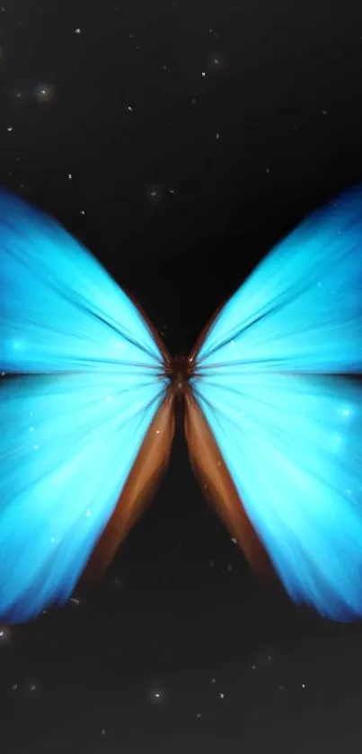 Electric blue butterfly on a cosmic dark background, perfect for mobile wallpaper.