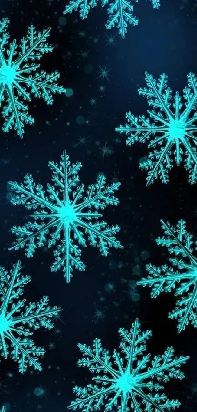 Blue snowflakes on a dark starry background.