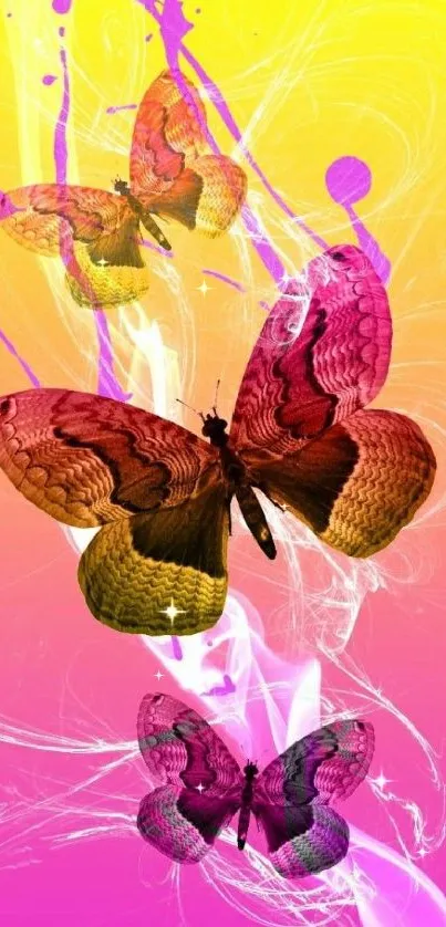 Vibrant butterfly splash on colorful gradient.