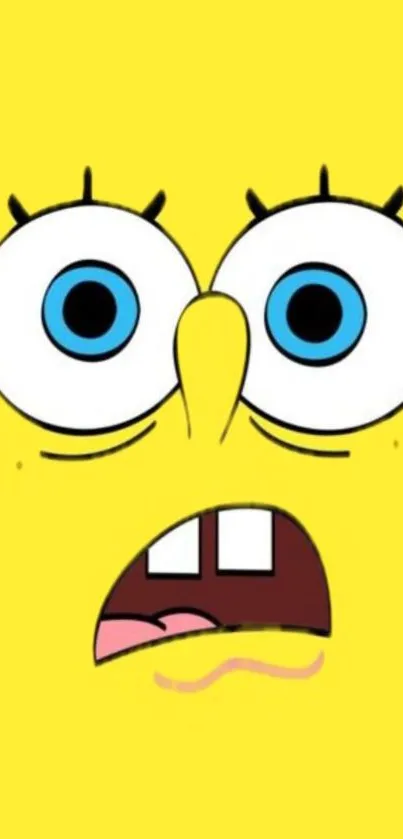 Cartoon character with surprised expression on yellow background.