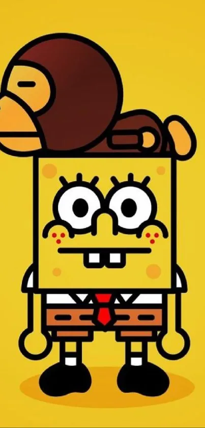 Bright cartoon character wallpaper with a yellow background.