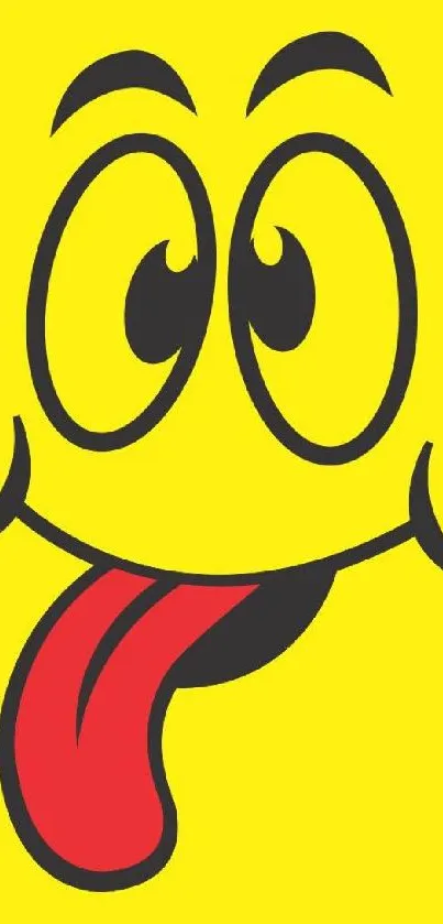 Bright cartoon face with tongue out on yellow background.