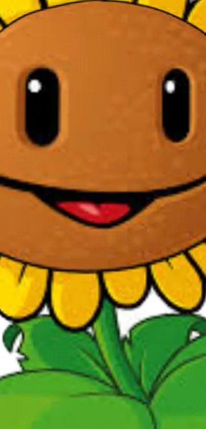 Cartoon sunflower with a smiling face and vibrant yellow petals.